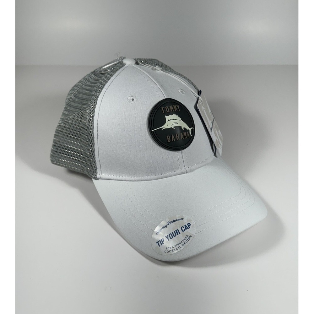 TOMMY‎ BAHAMA "Tip Your Cap" Marlin Logo Trucker Hat White Silver Men's *NEW*